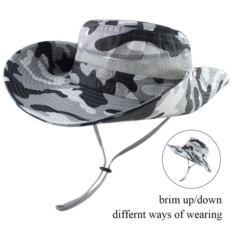 CAMOLAND Summer Fishing Sun Boonie Hat Camouflage Outdoor UV Protection Large Brim Unisex-Adults Bucket Safari Cap Breathable Mesh - Image 3